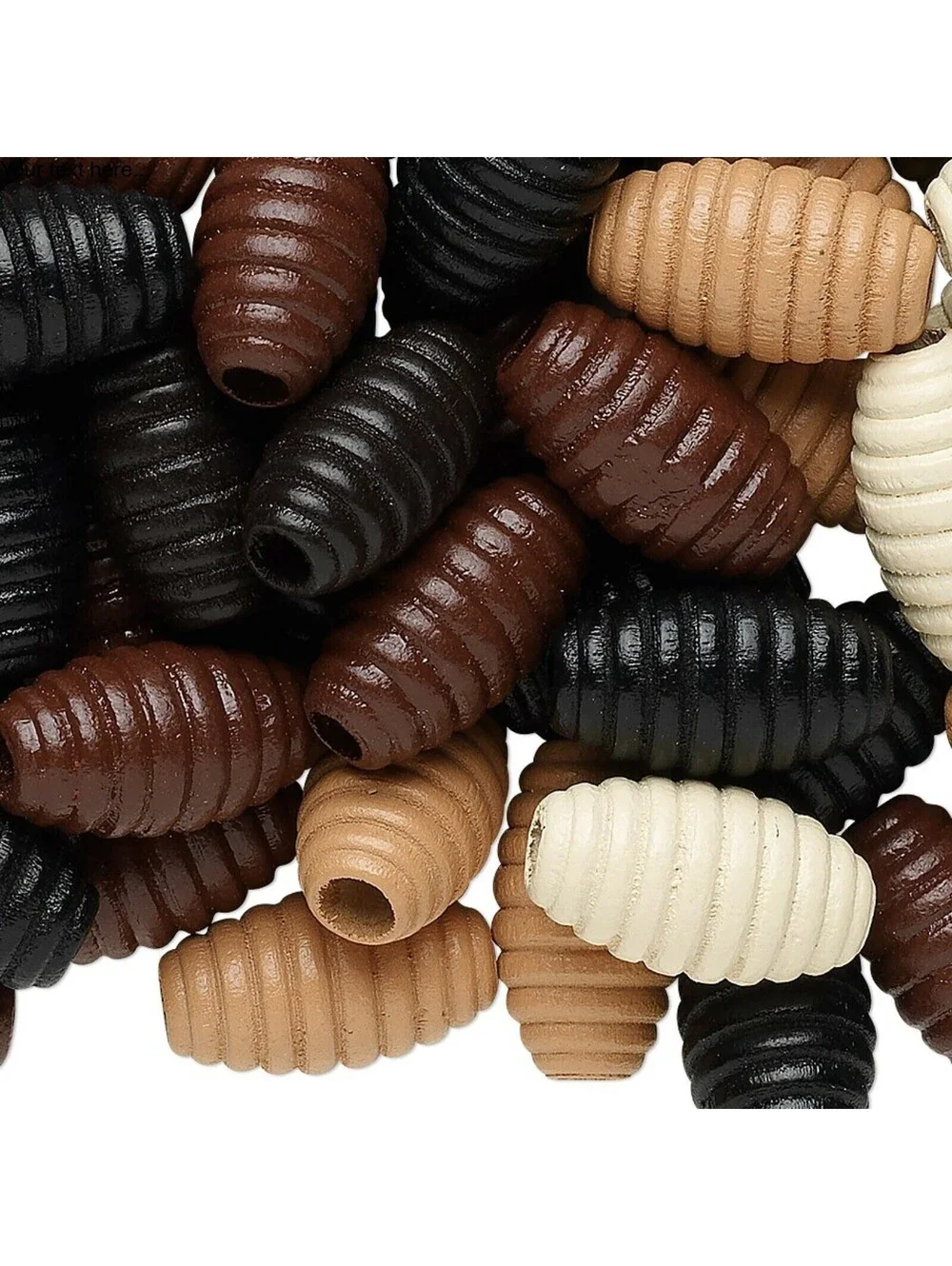 Fluted Carved Earthy Brown Black Tan Cream 20x11mm Oval Korean Wood Beads 15 pcs